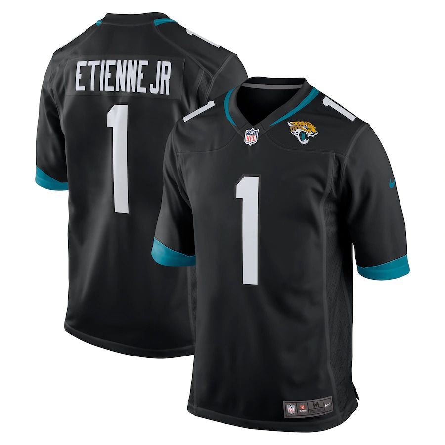 Men Jacksonville Jaguars 1 Travis Etienne Nike Black Game NFL Jersey